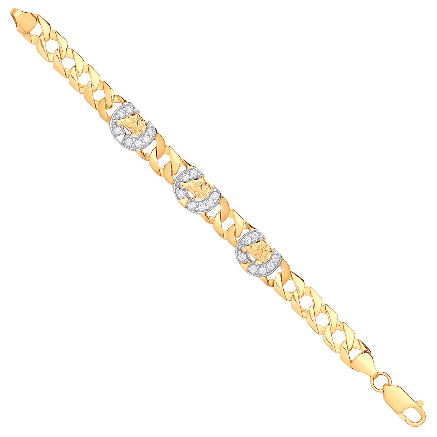 9ct Yellow Gold Lucky Horseshoe Cubic Zirconia Children's Charm Bracelet