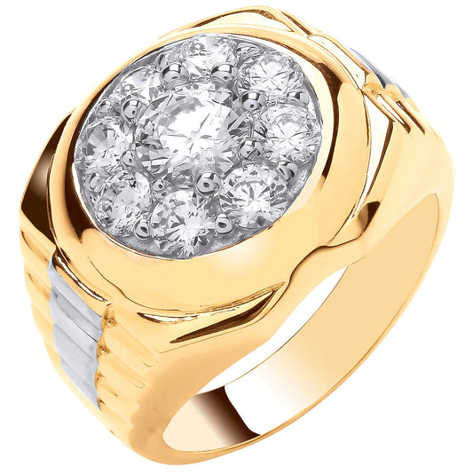9ct Yellow Gold Fancy Cubic Zirconia Gents Ring
