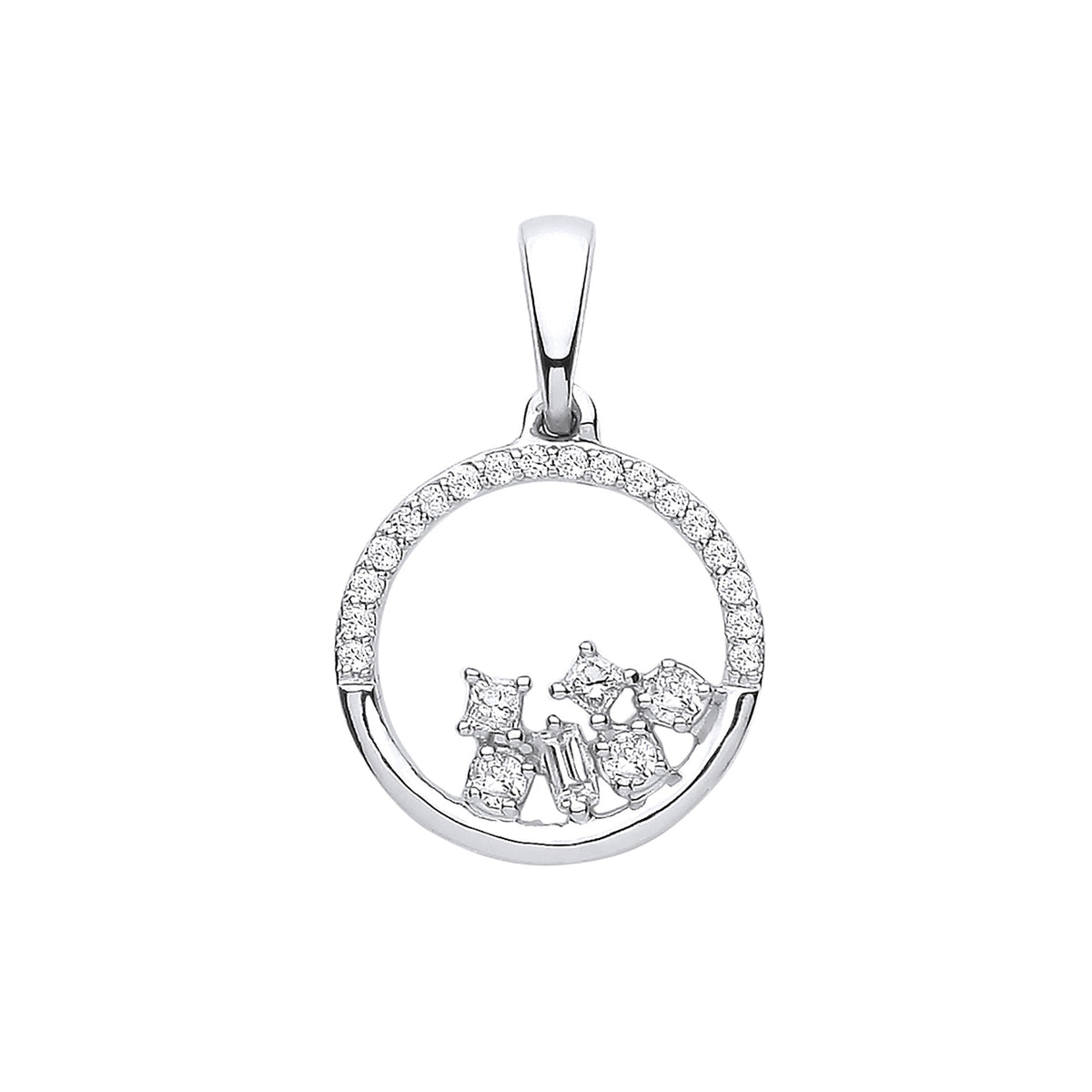 9ct White Gold Diamond Circle Pendant (0.14ctw)