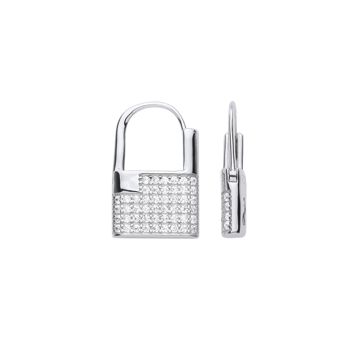 Sterling Silver Cubic Zirconia Padlock Drop Earrings