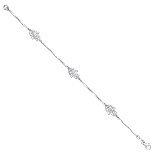Sterling Silver Hamsa Hand Ladies Bracelet