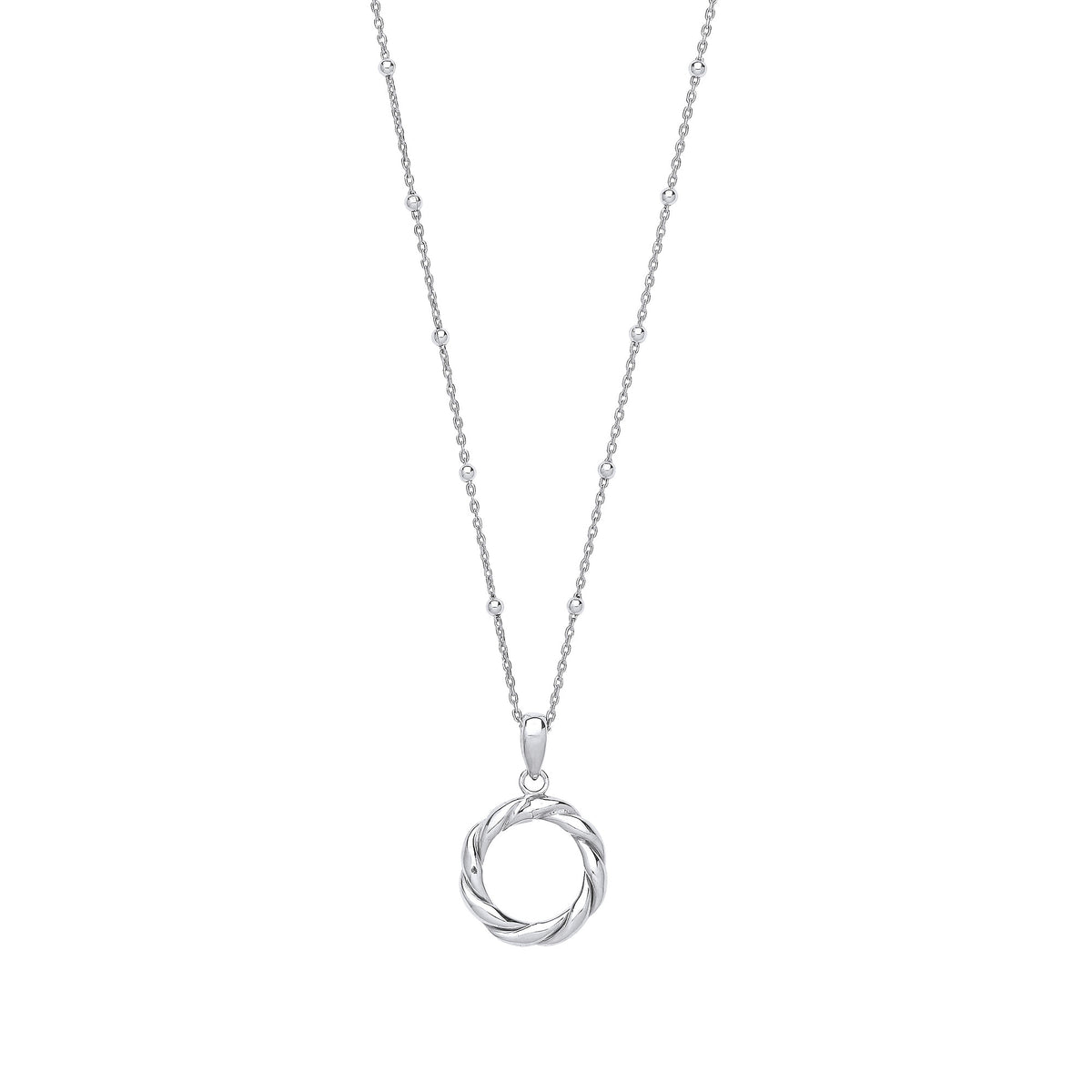Sterling Silver Twisted Circle of Life Pendant on Beaded Necklace
