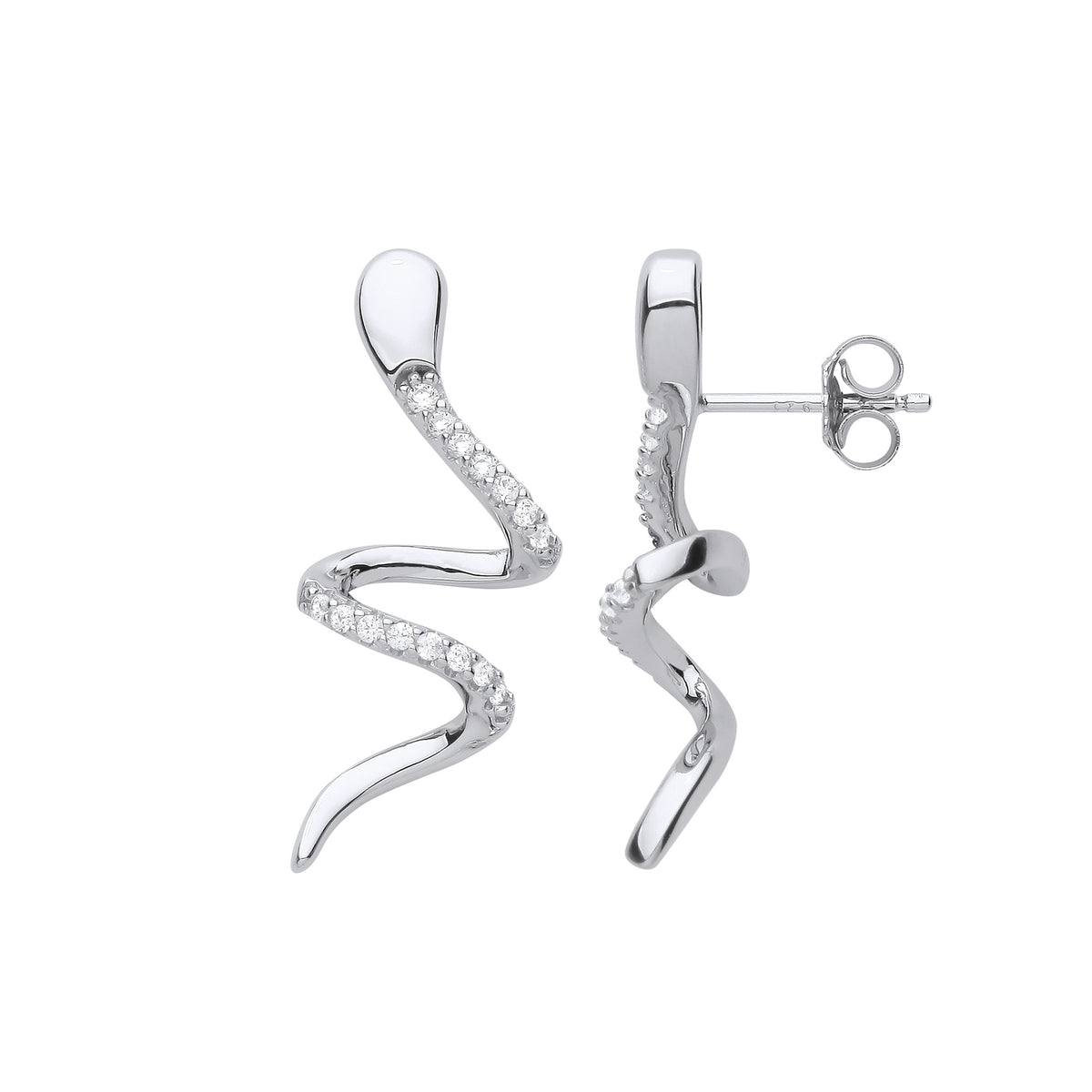Sterling Silver Snake Cubic Zirconia Drop Earrings