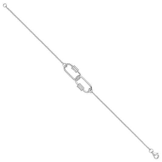 Silver Paper Clip CZ Ladies Bracelet