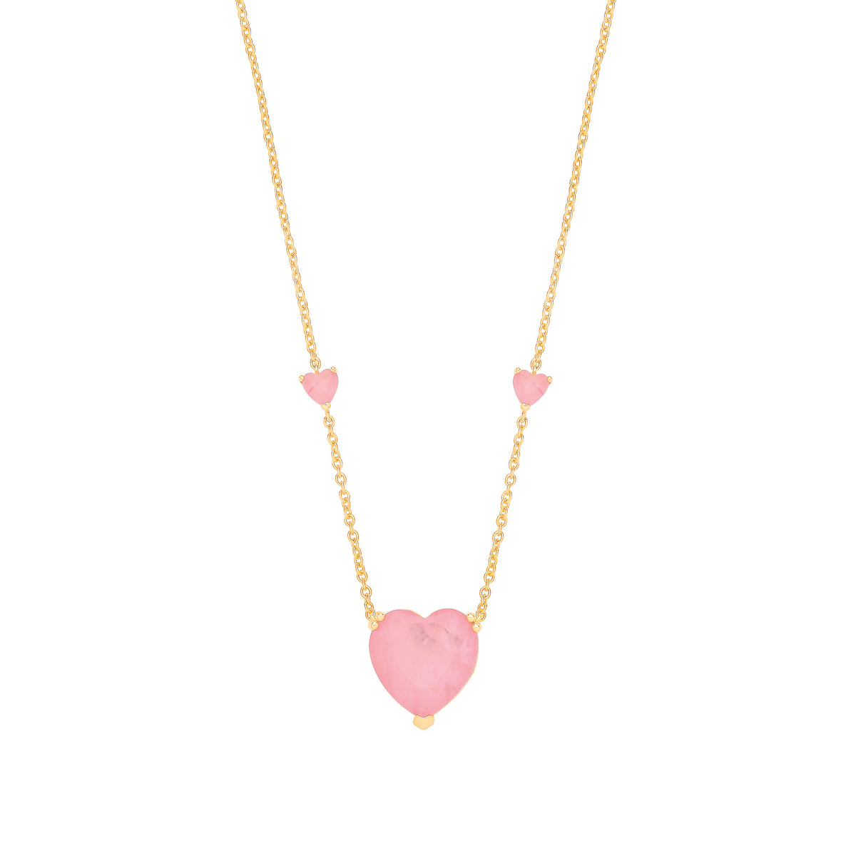 Yellow Gold Plated Sterling Silver Pink Heart Pendant Necklace