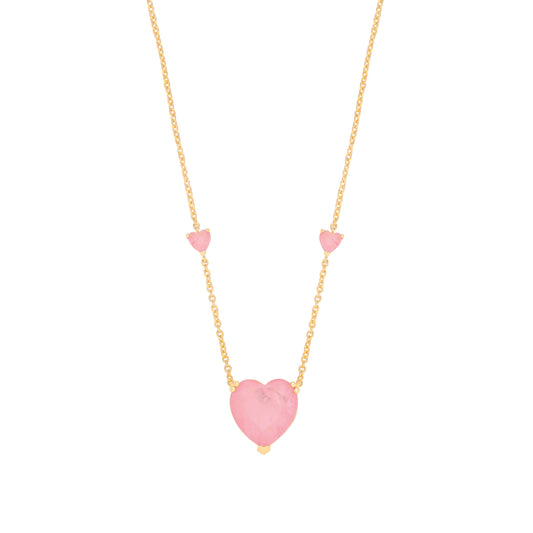 Yellow Gold Plated Sterling Silver Pink Heart Pendant Necklace