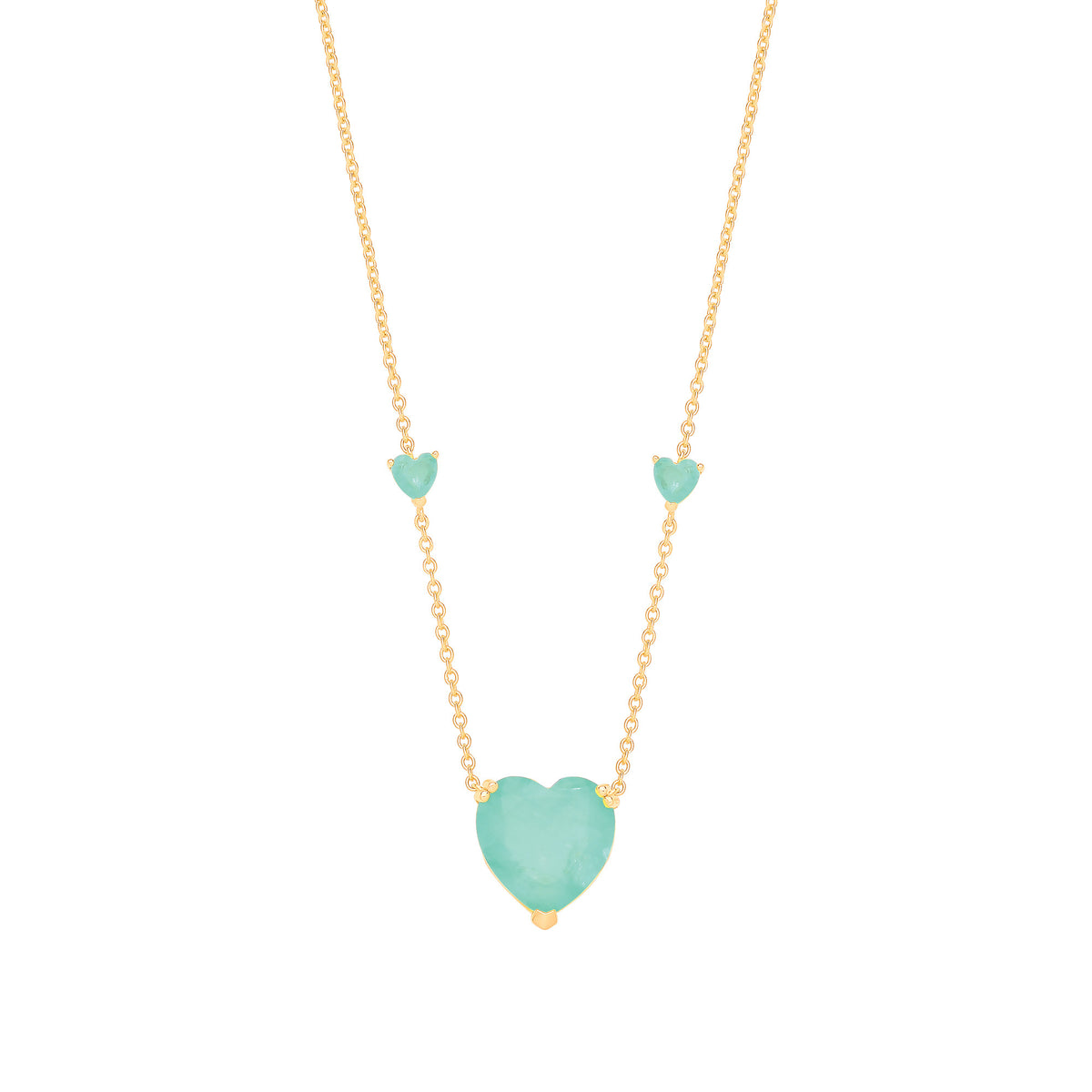 Yellow Gold Plated Sterling Silver Green Heart Pendant Necklace
