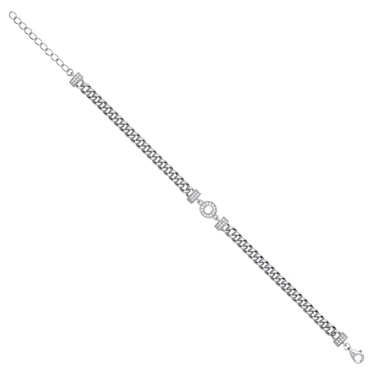 Sterling Silver Circle of Life CZ Ladies Curb Bracelet