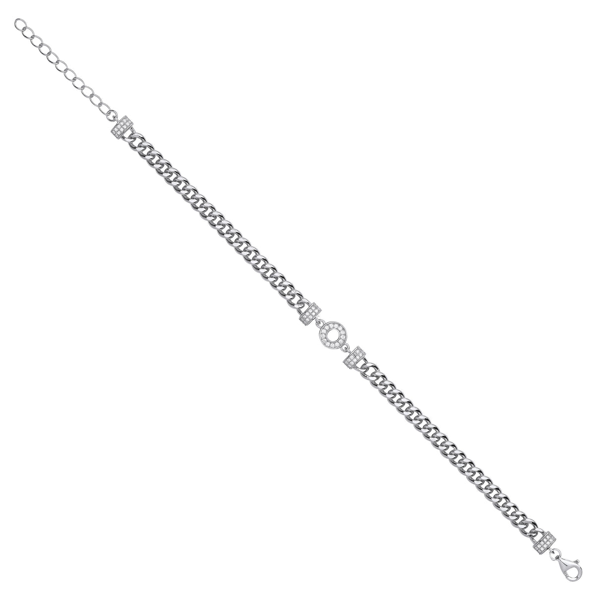 Sterling Silver Circle of Life CZ Ladies Curb Bracelet