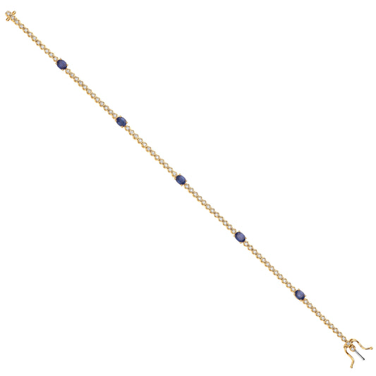 9ct Yellow Gold 1.15ct Sapphire and 0.40ct Diamond Tennis Bracelet