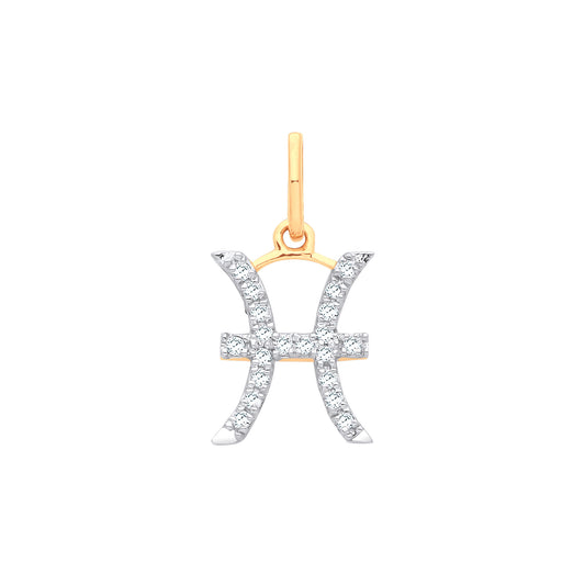 9ct Yellow Gold Pisces Zodiac 0.10ct Diamond Pendant