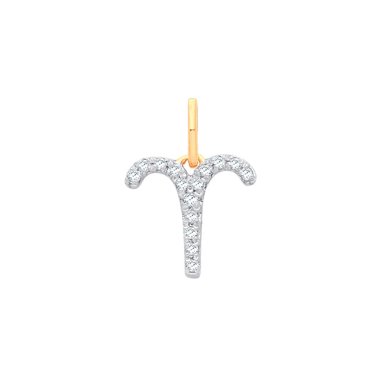 9ct Yellow Gold Aries Zodiac 0.10ct Diamond Pendant