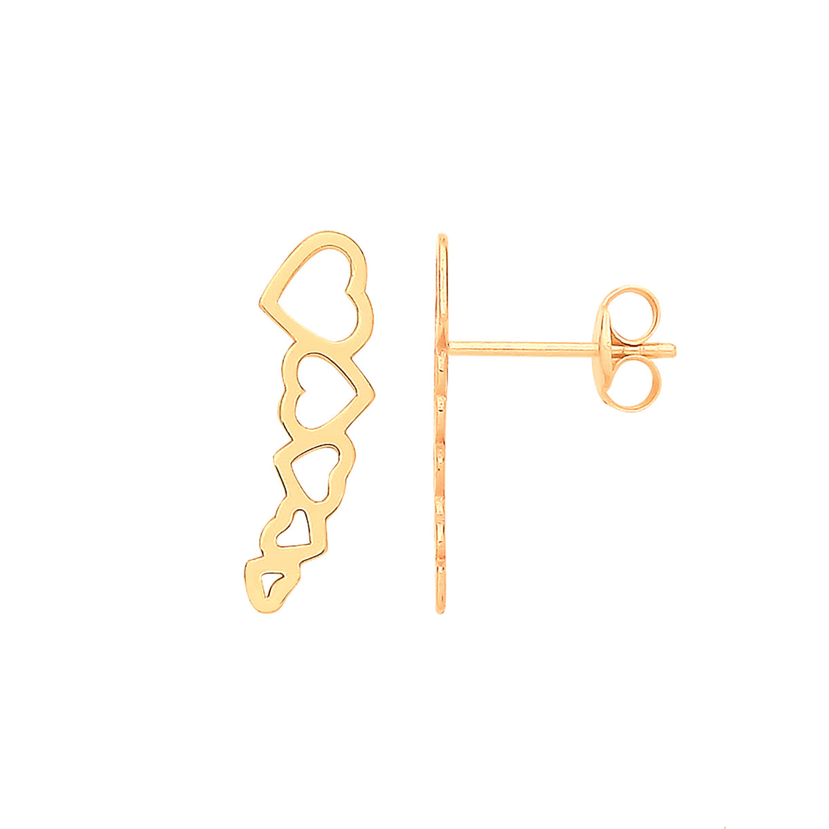 9ct Yellow Gold Graduated Hearts Stud Earrings