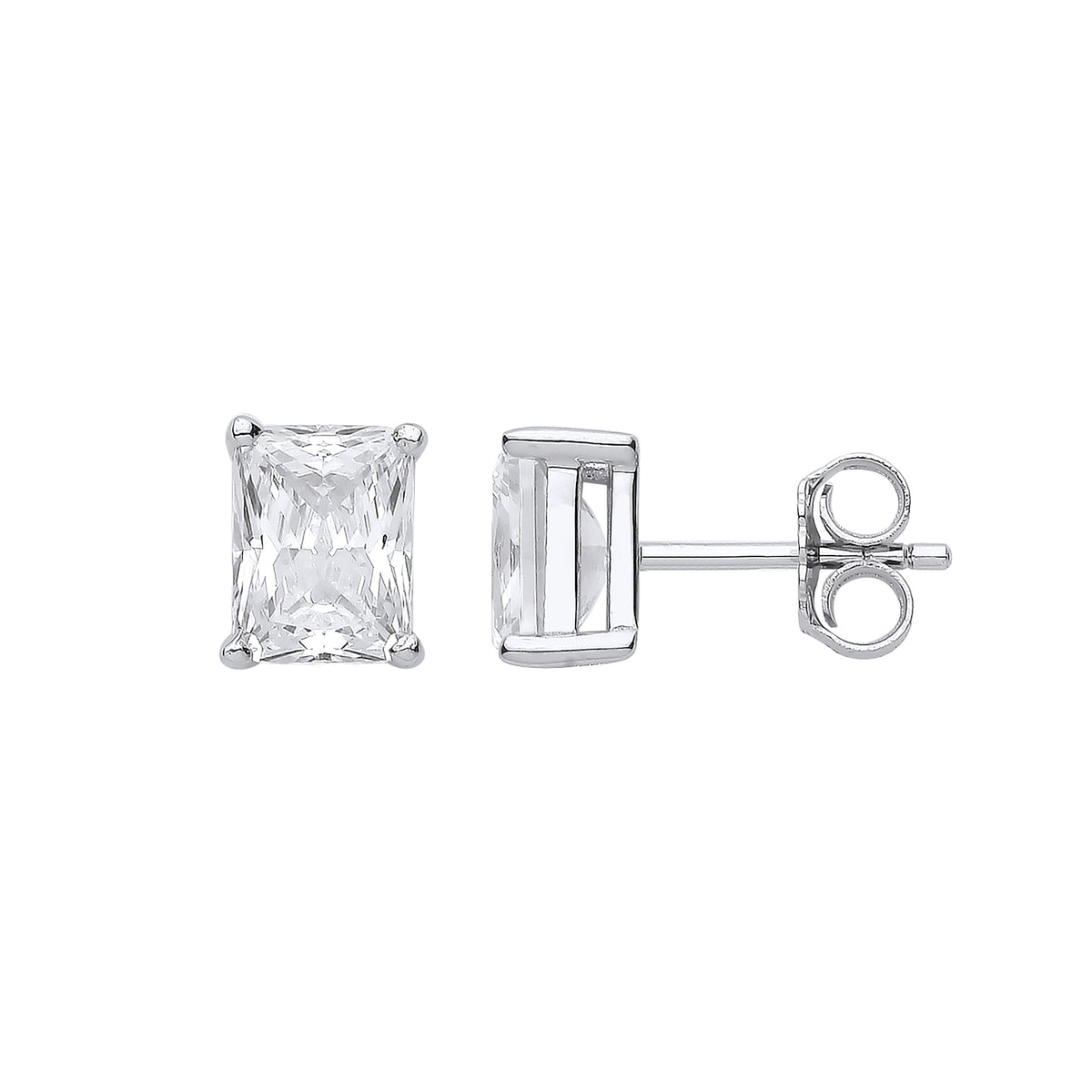 Sterling Silver Clear Cubic Zirconia Emerald-Cut Stud Earrings