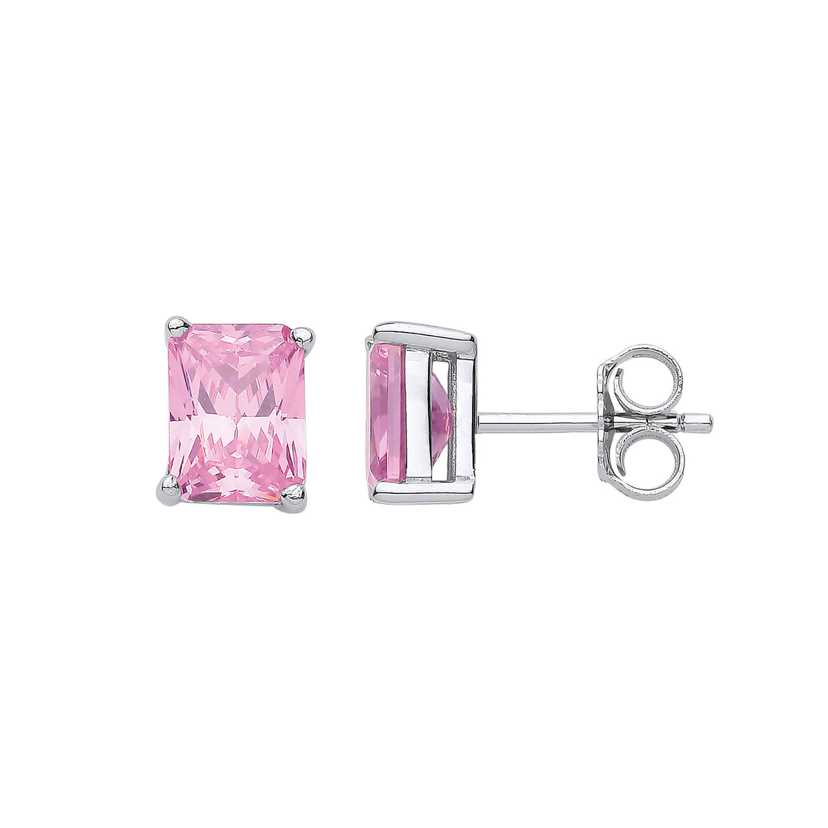 Sterling Silver Pink Cubic Zirconia Emerald-Cut Stud Earrings