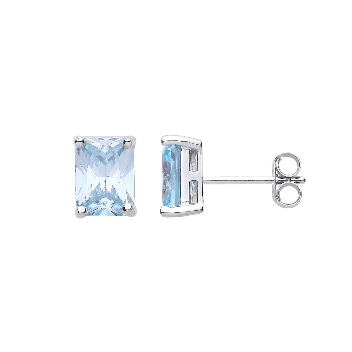 Sterling Silver Blue Cubic Zirconia Emerald-Cut Stud Earrings