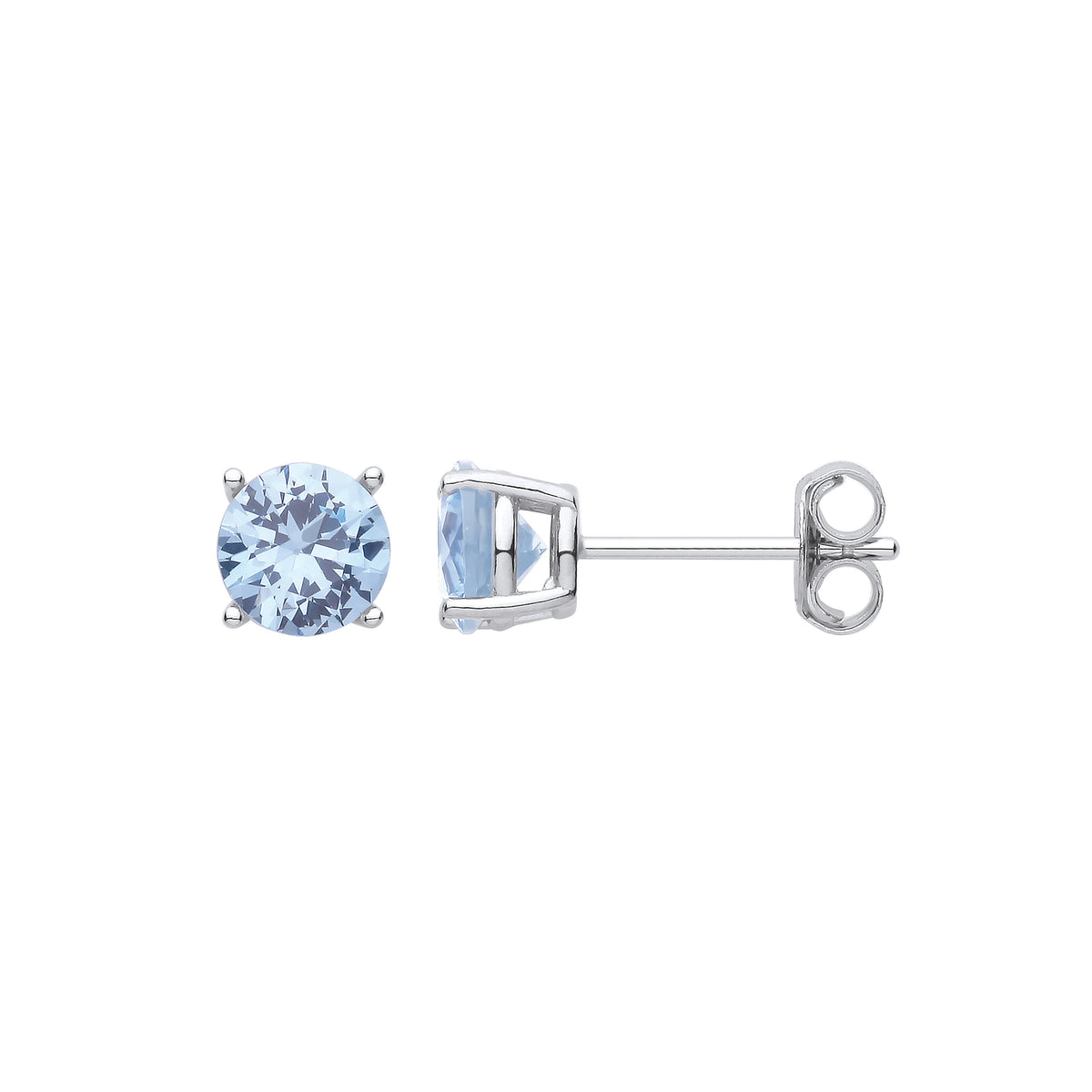 Sterling Silver Blue Cubic Zirconia 6mm Round Brilliant Stud Earrings