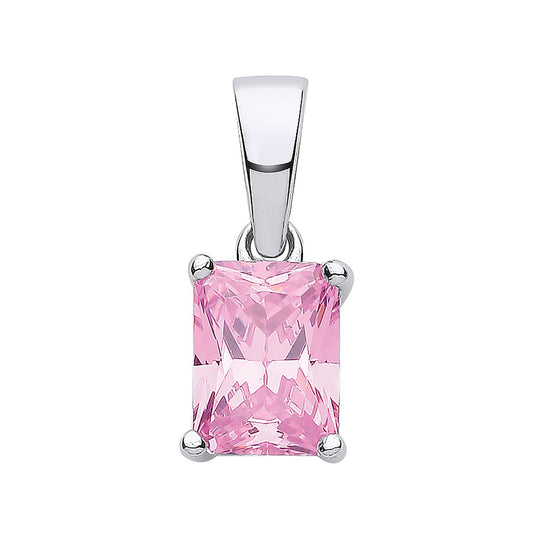 Sterling Silver Pink Cubic Zirconia Emerald-Cut Pendant