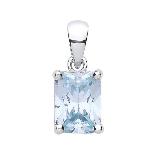 Sterling Silver Blue Cubic Zirconia Emerald-Cut Pendant