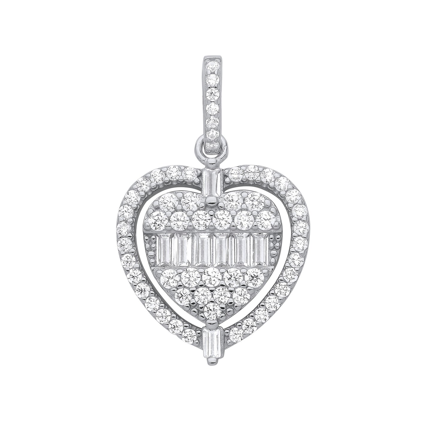 Silver Heart Halo Style CZ Pendant