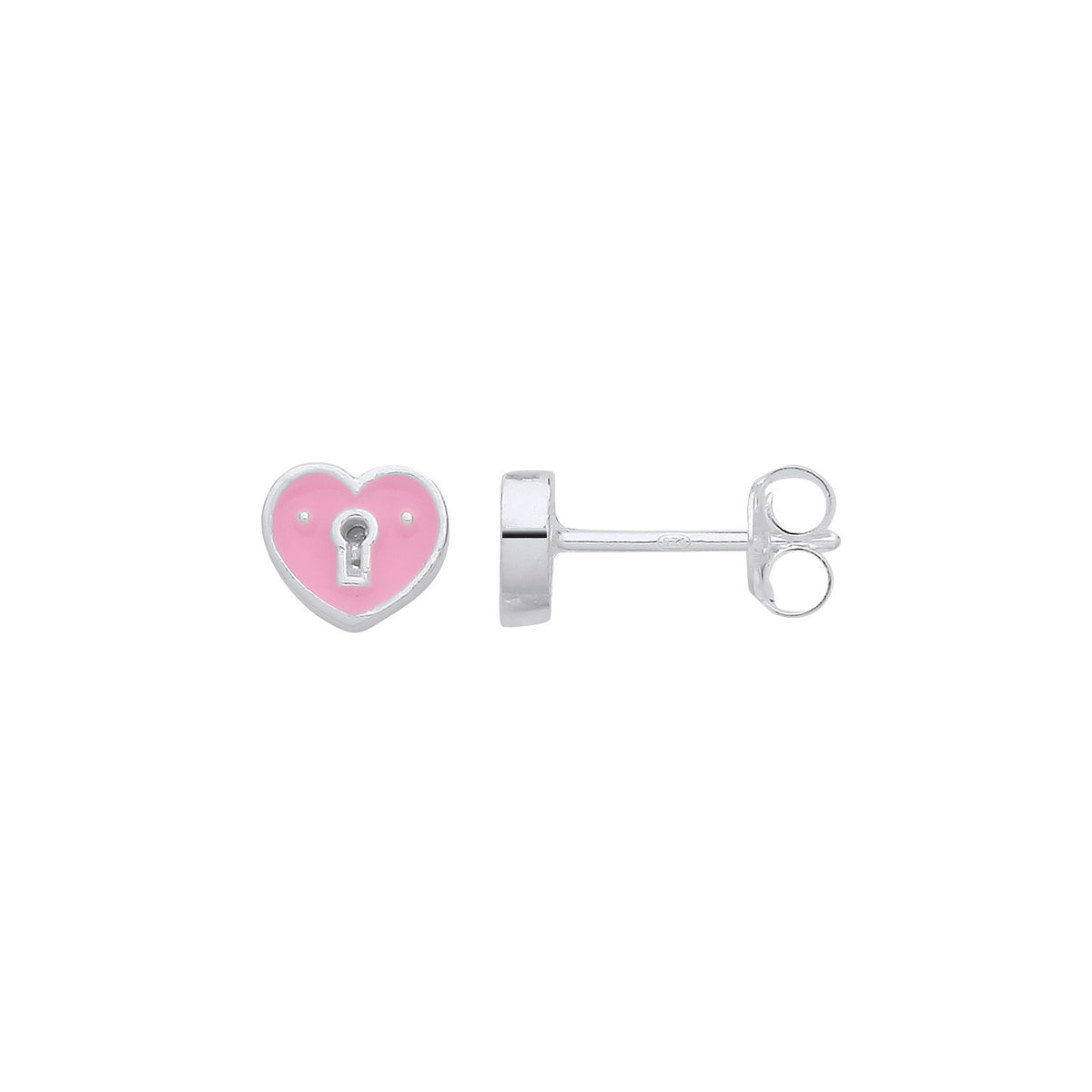 Sterling Silver Pink Enamel Heart Keyhole Stud Earring