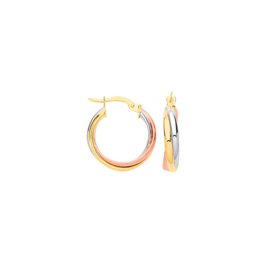 Yellow Gold and Rose Gold Plated Sterling Silver 18mm Russian Wedding Hoop Earrings
