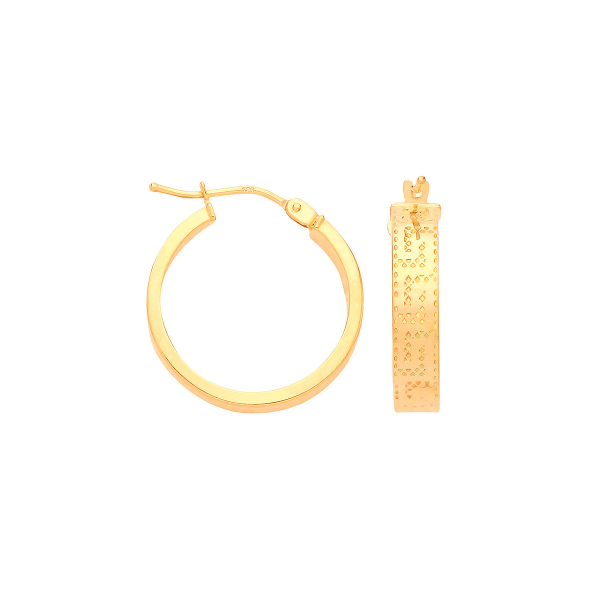 9ct Yellow Gold 18mm Greek Key Hoop Earrings