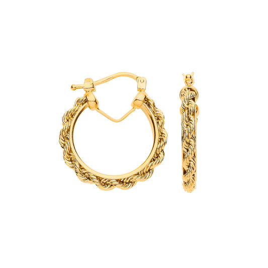 9ct Yellow Gold 20mm Rope Chain Hoop Earrings