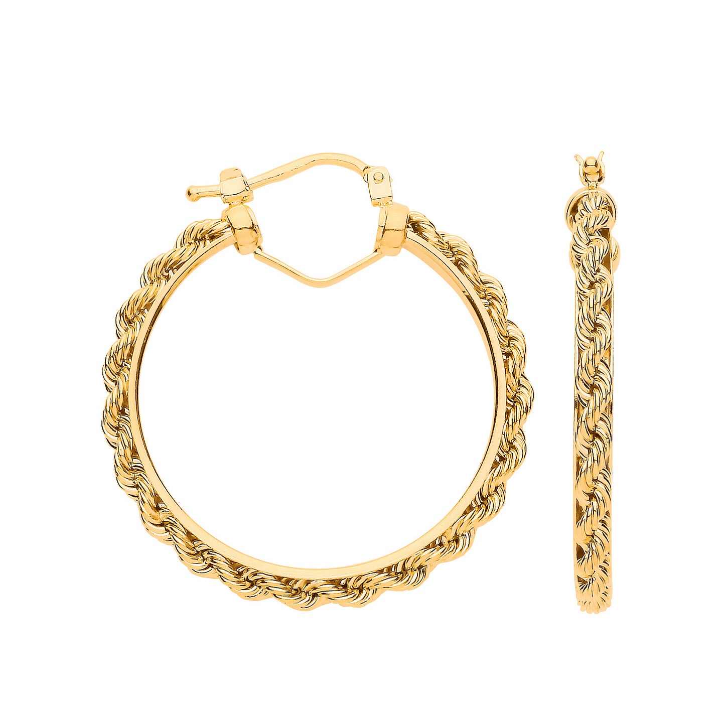 9ct Yellow Gold Rope Chain 25mm Hoop Earrings