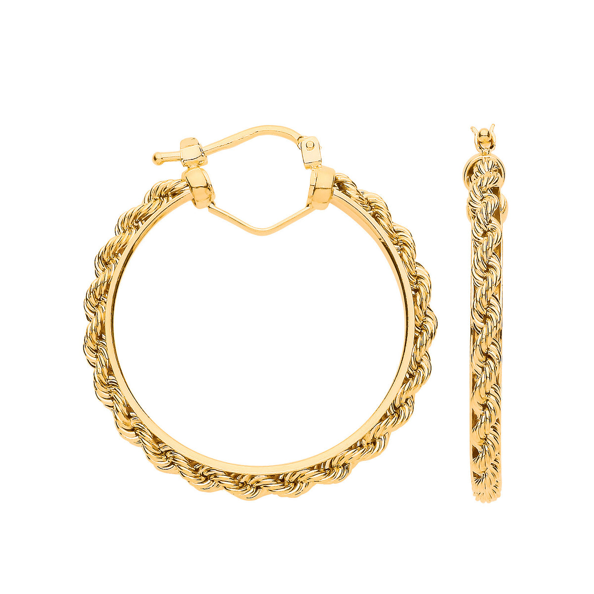 9ct Yellow Gold 25mm Rope Chain Hoop Earrings