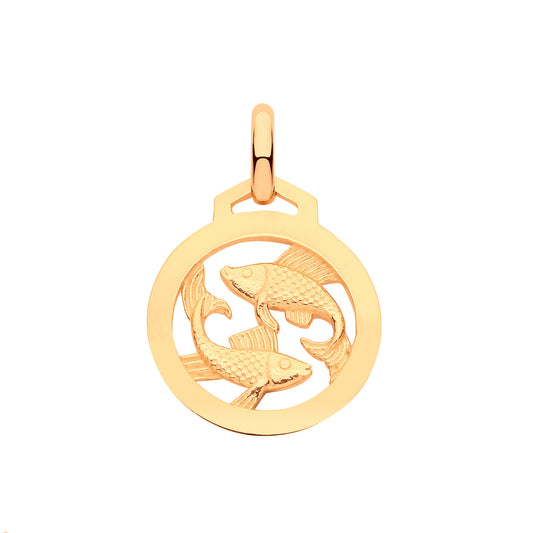 9ct Yellow Gold Round Zodiac Pendant PISCES