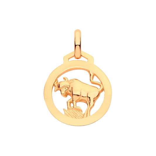 9ct Yellow Gold Round Zodiac Pendant TAURUS