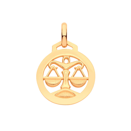 9ct Yellow Gold Round Zodiac Pendant LIBRA