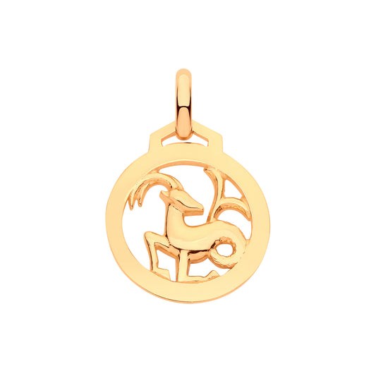 9ct Yellow Gold Round Zodiac Pendant CAPRICORN