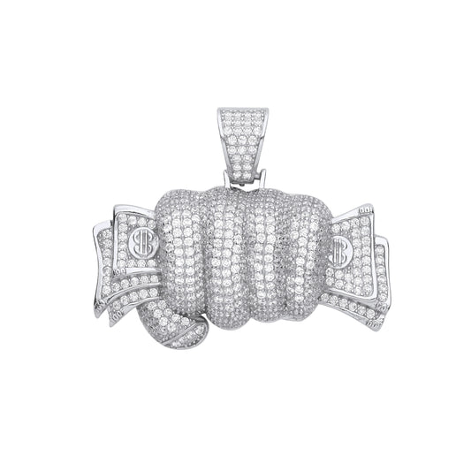 Silver Fist Full of Cash CZ Hollow Pendant