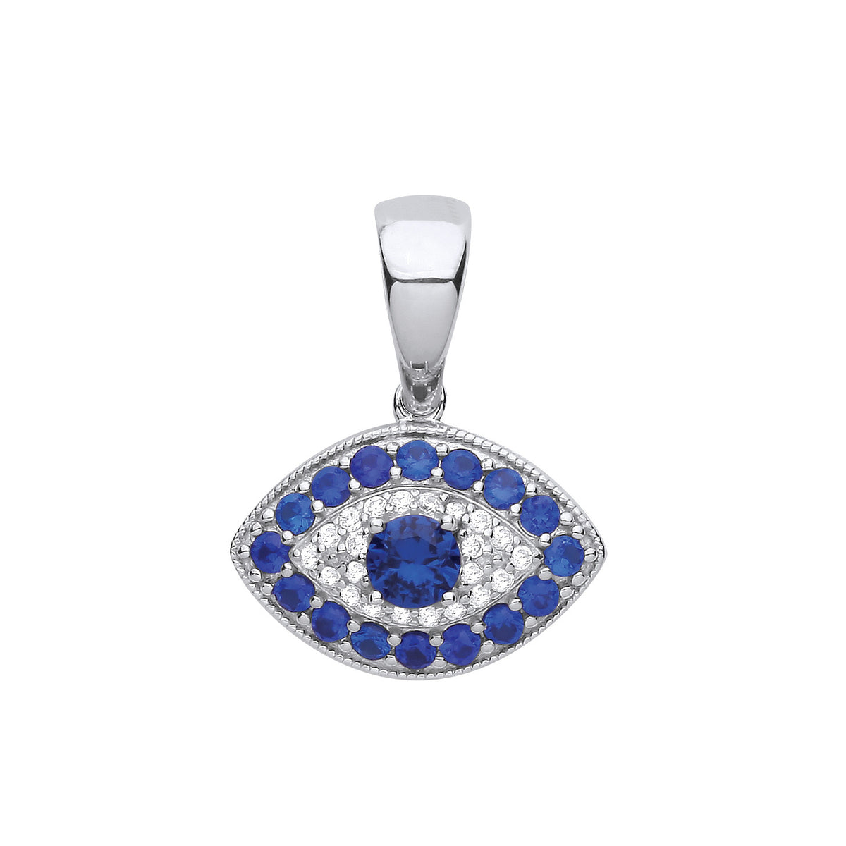 Silver Evil Eye Blue CZs Pendant