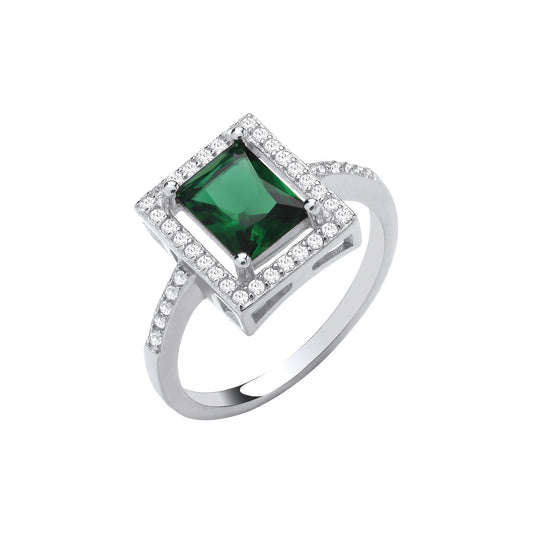 Sterling Silver Green Cubic Zirconia Halo Ring