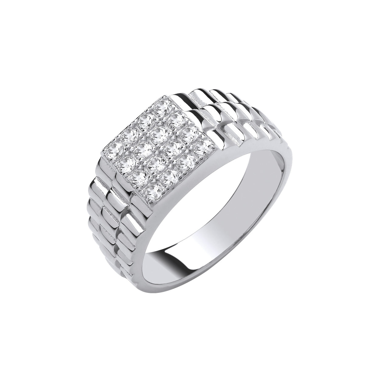 Sterling Silver Square Top Cubic Zirconia Gents Ring