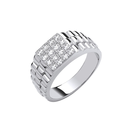 Sterling Silver Square Top Cubic Zirconia Gents Ring