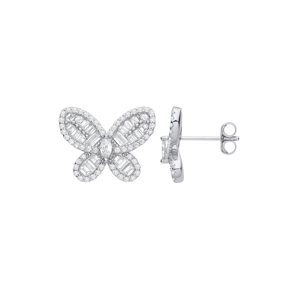Sterling Silver Cubic Zirconia Butterfly Stud Earrings