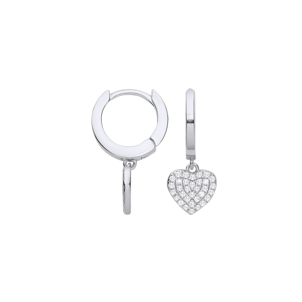 Sterling Silver Cubic Zirconia Heart Hinged Huggie Hoop Earrings