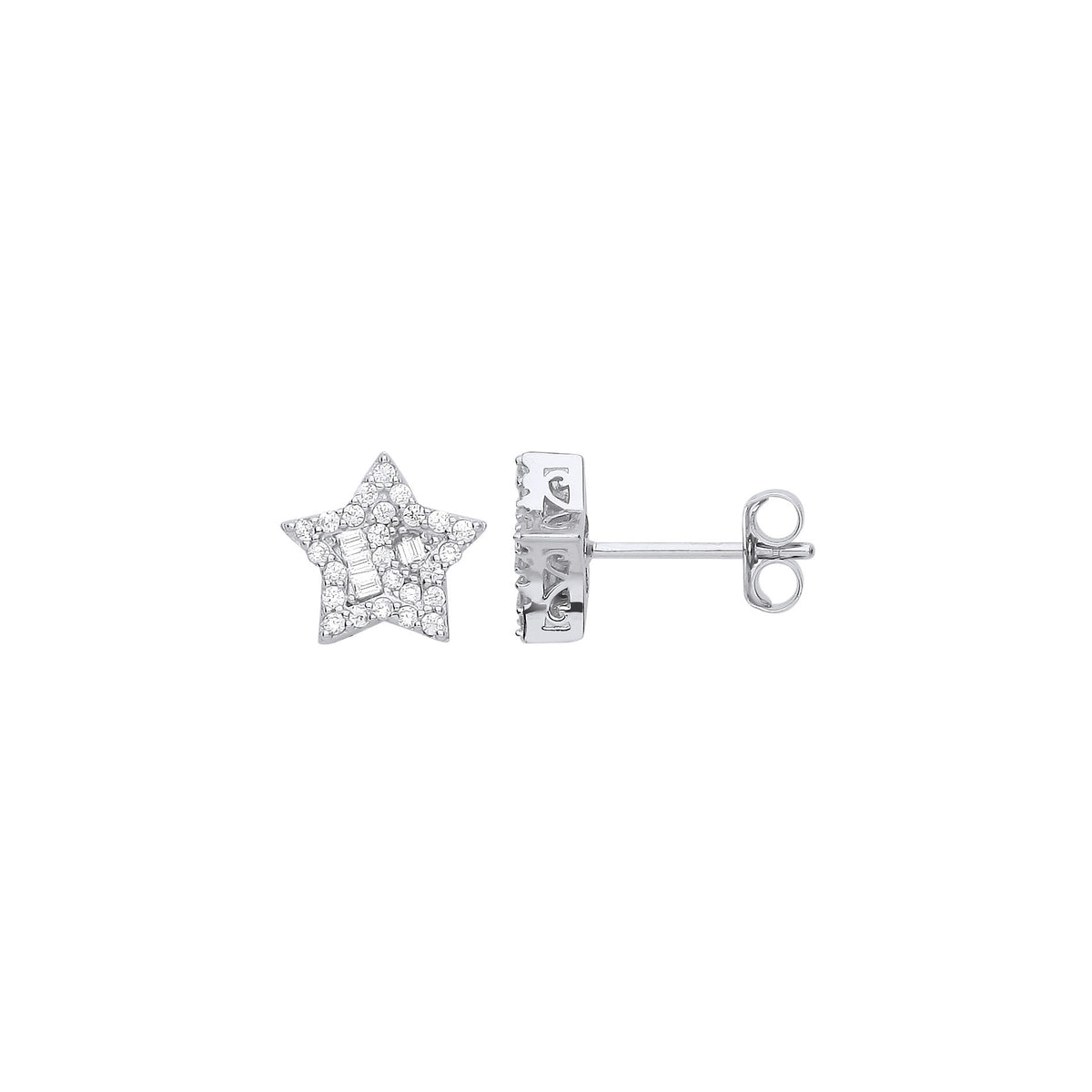 Sterling Silver Cubic Zirconia Star Stud Earrings