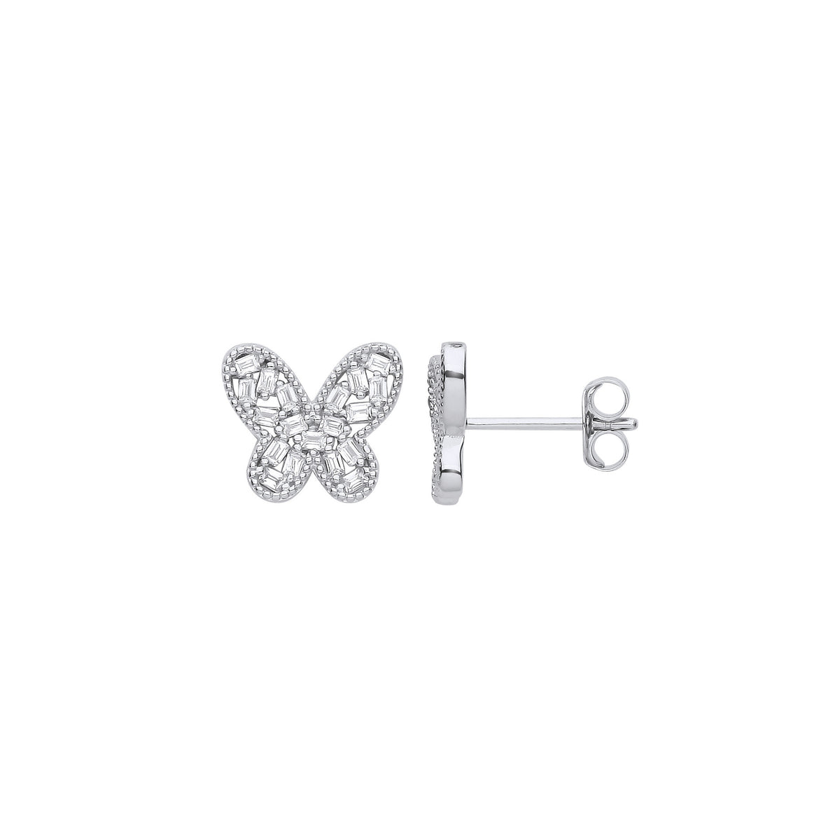 Sterling Silver Cubic Zirconia Butterfly Stud Earrings