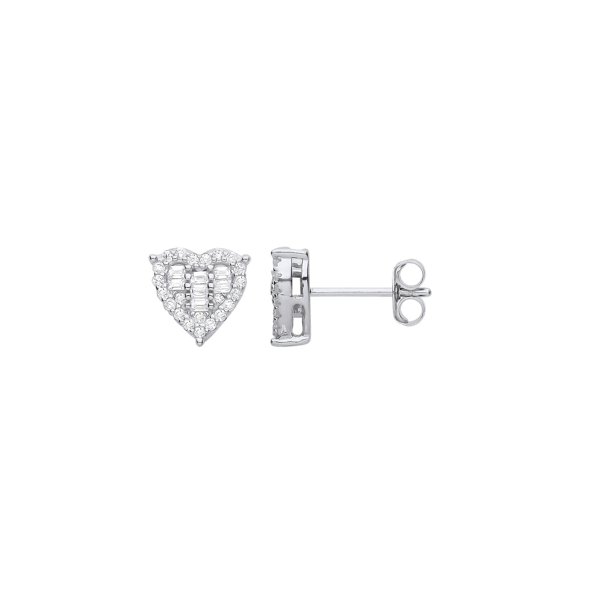 Sterling Silver Cubic Zirconia Heart Stud Earrings