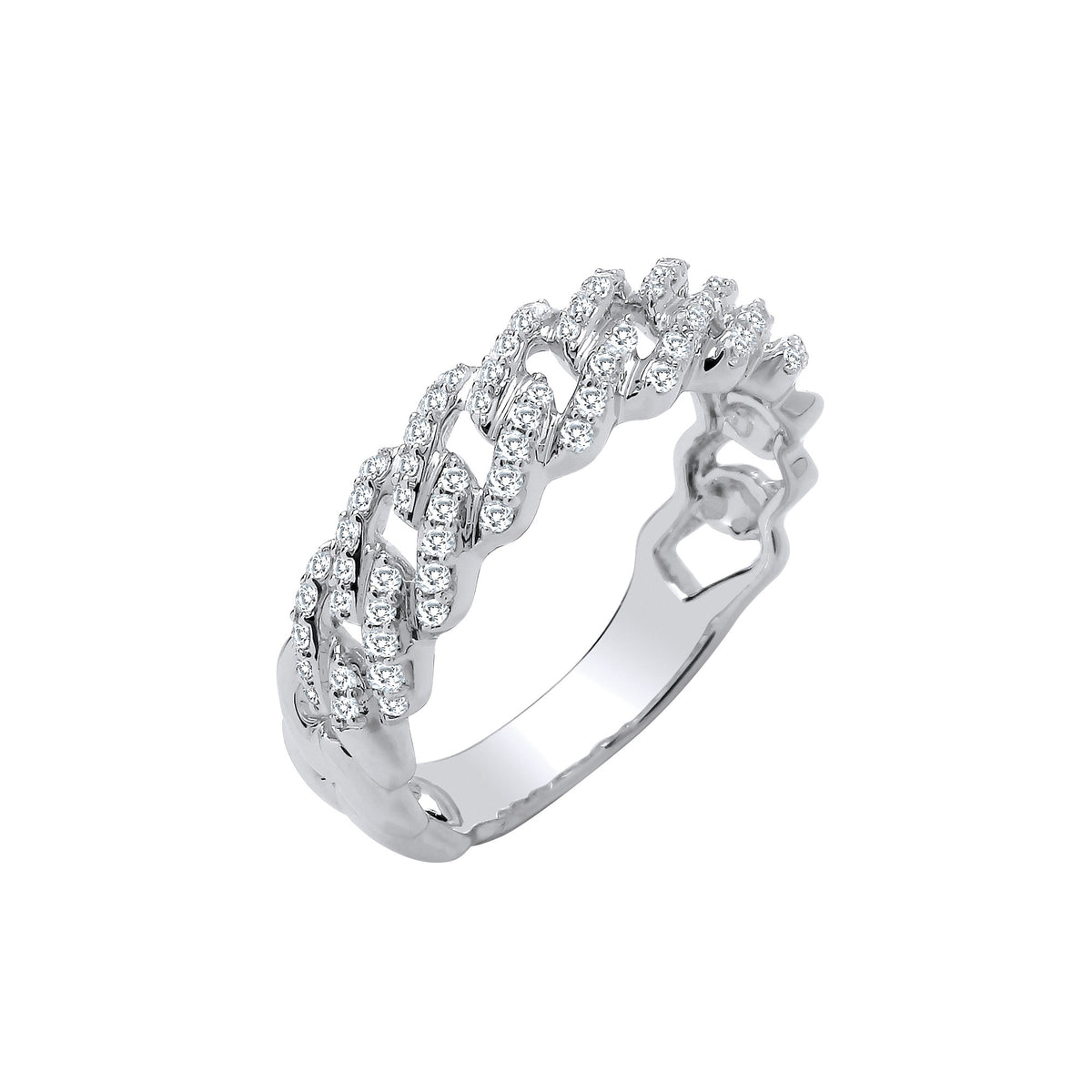 9ct White Gold Diamond Half Set Curb Ring (0.32ctw)