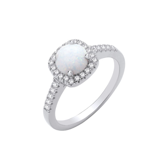 Sterling Silver Synthetic Opal and Cubic Zirconia Halo Ring