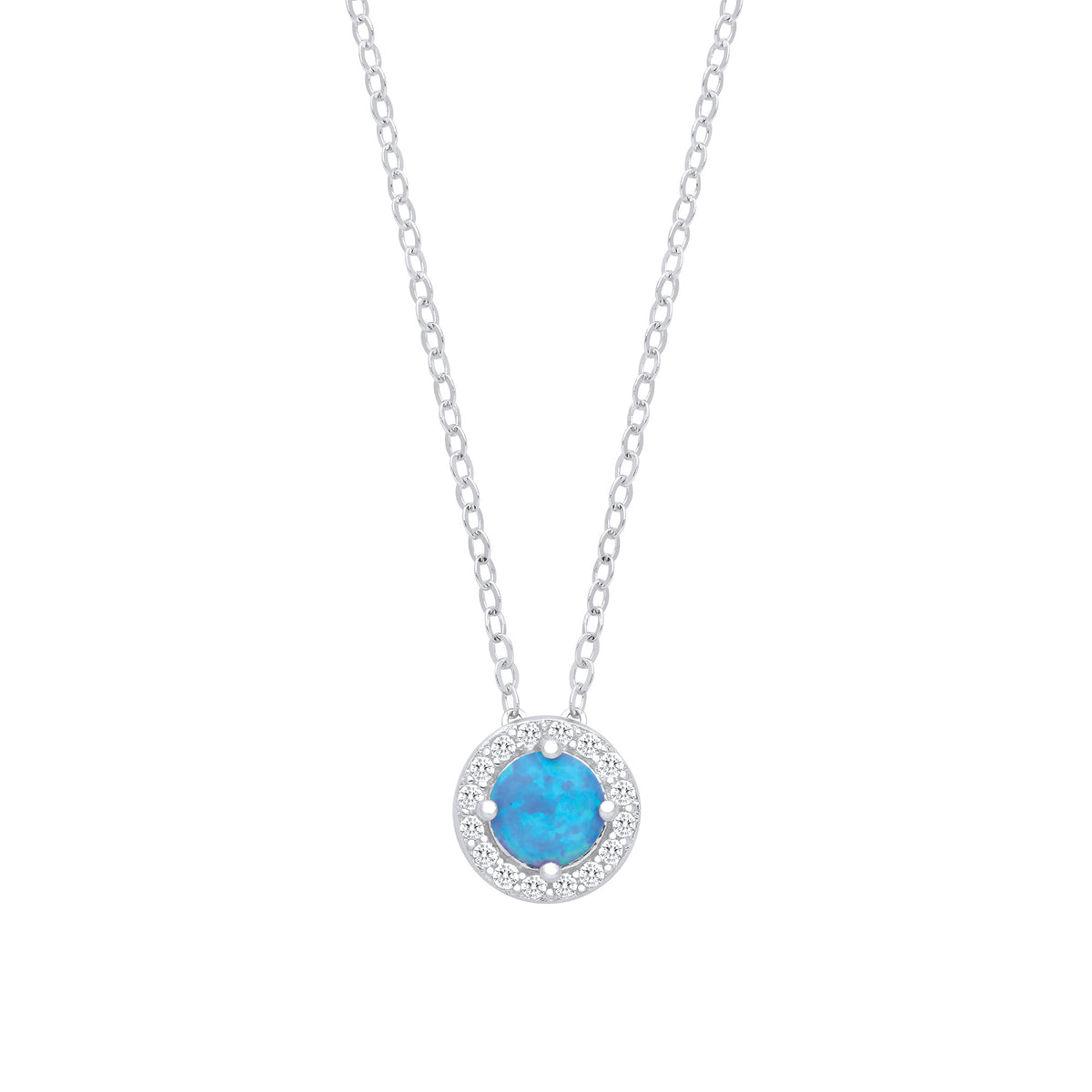 Silver Blue Opal Round Pendant with Chain