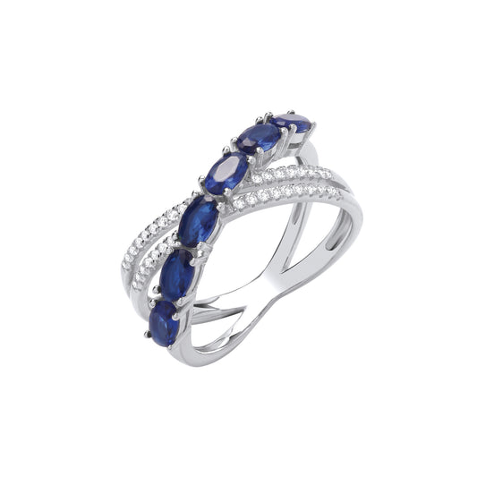 Sterling Silver Crossover Blue & Clear Cubic Zirconia Ring