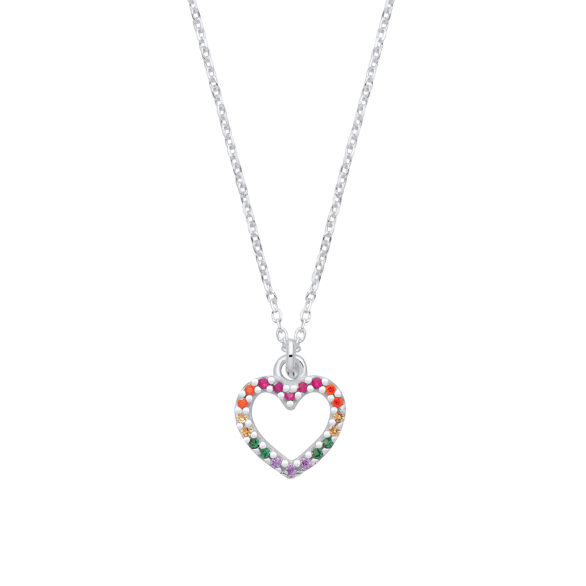 Sterling Silver Multi-Colour Cubic Zirconia Heart Pendant Necklace