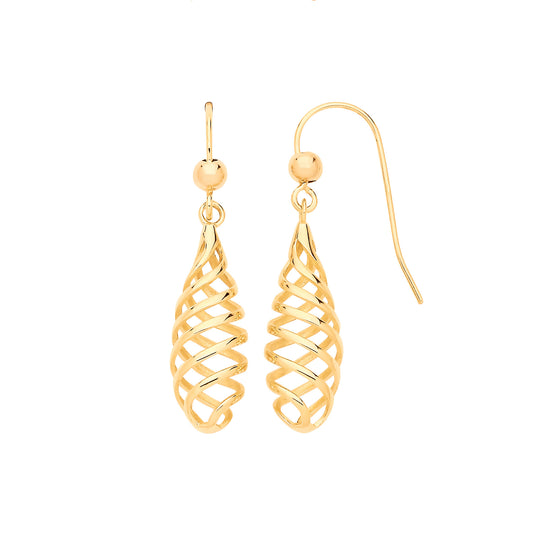 Yellow Gold Plated Sterling Silver Spiral Fancy Drop Earrings